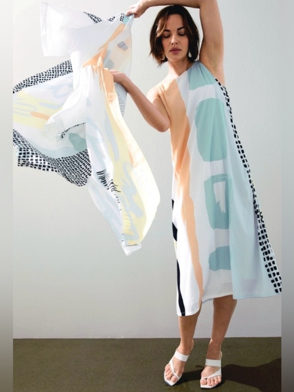 Chico’s Abstract Geometric Print Artisan Trapeze Sleeveless Dress 2 14 16